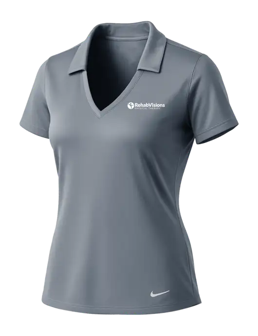 NIKE Medium Grey Womens Dri-Fit Vertical Mesh Polo w/RV Physical Therapy Logo