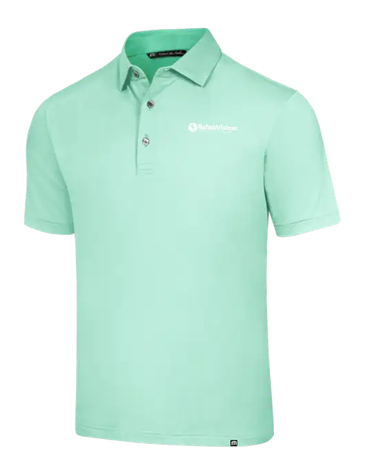 TravisMathew Very Light Green Glenview Solid Polo w/RV Physical Therapy Logo