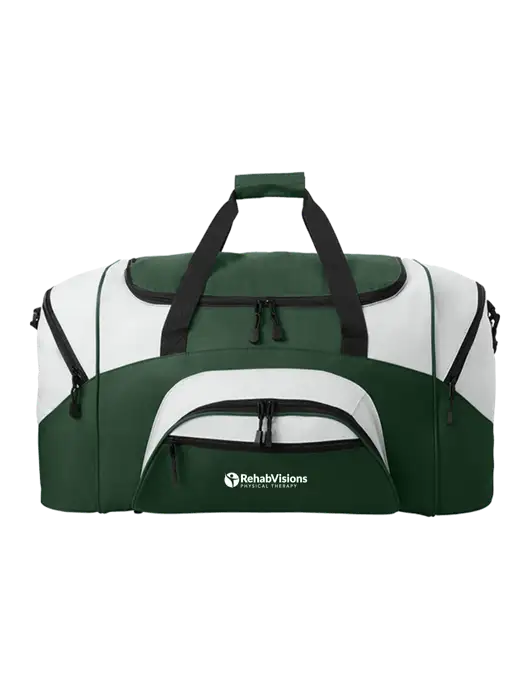 Standard Colorblock Dark Green/Light Grey Sport Duffel w/RV Physical Therapy Logo