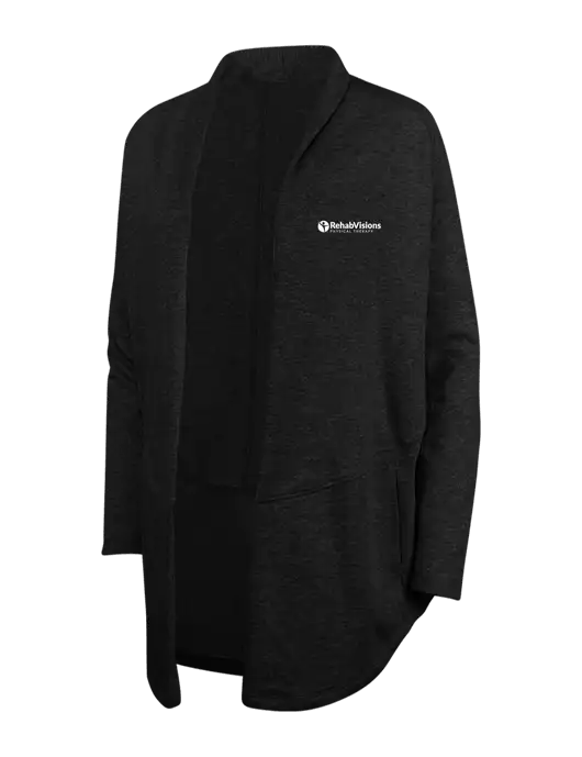 Deep Black/Charcoal Heather Womens Interlock Cardigan w/RV Physical Therapy Logo