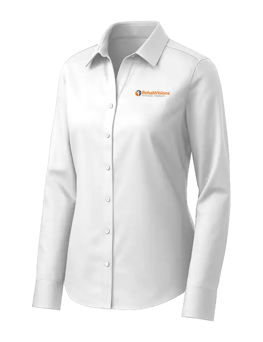 Brooks Brothers Womens White Wrinkle-Free Stretch Pinpoint Shirt w/RV Physical Therapy Logo