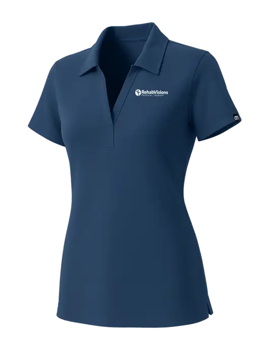 TravisMathew Womens Sapphire Medium Dark Glenview Solid Polo w/RV Physical Therapy Logo