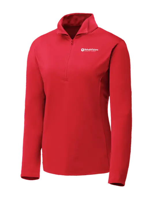 Red Womens Posicharge Competitor ¼ Zip Pullover w/RV Physical Therapy Logo