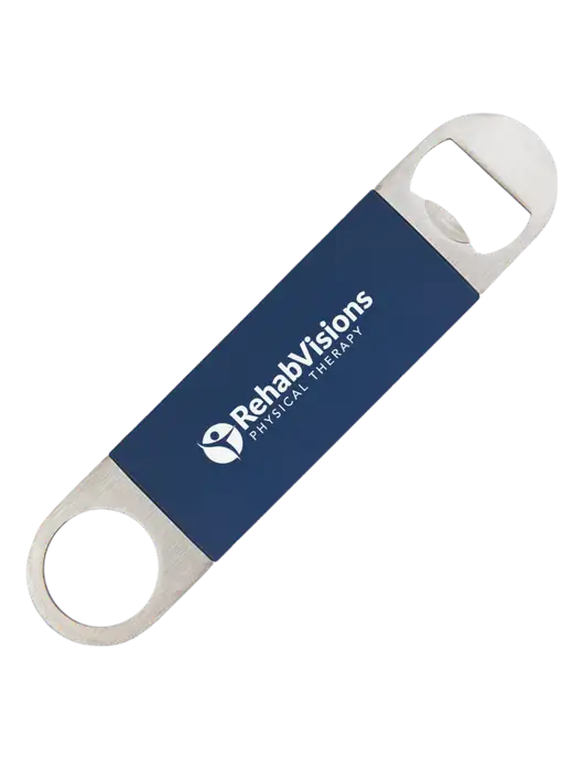 Navy Bottle Opener with Silicone Grip w/RV Physical Therapy Logo