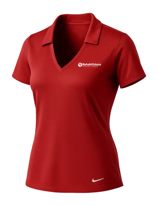 NIKE Red Womens Dri-Fit Vertical Mesh Polo w/RV Physical Therapy Logo