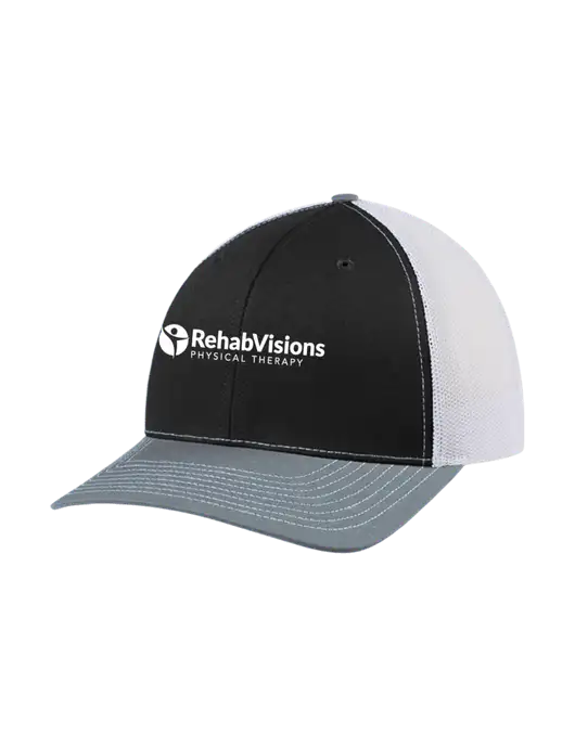 Richardson Adjustable Snapback Original 112 Trucker Cap Black/Light Heather Grey/White Mesh w/RV Physical Therapy Logo