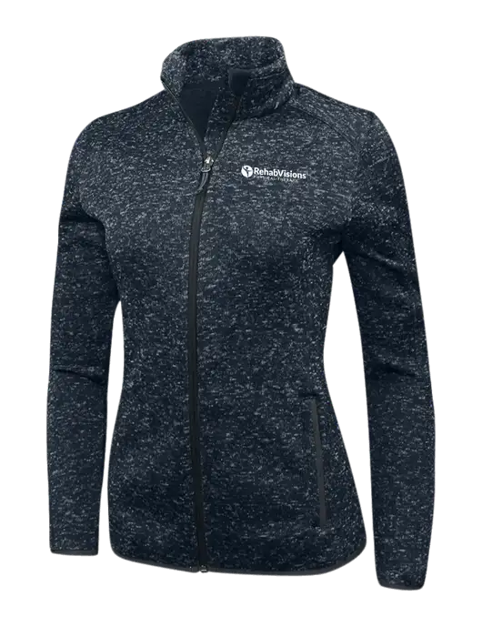 Navy Heather Womens Sweater Fleece Jacket w/RV Physical Therapy Logo