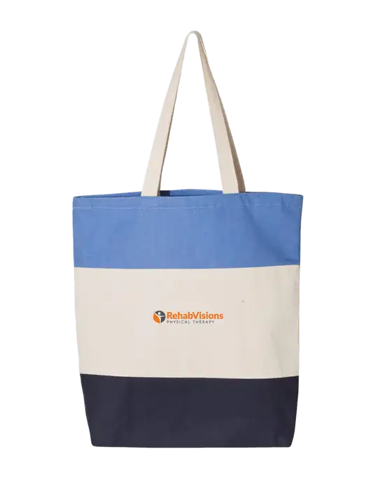Light Blue/Natural/Navy Tri-Color Tote  w/RV Physical Therapy Logo