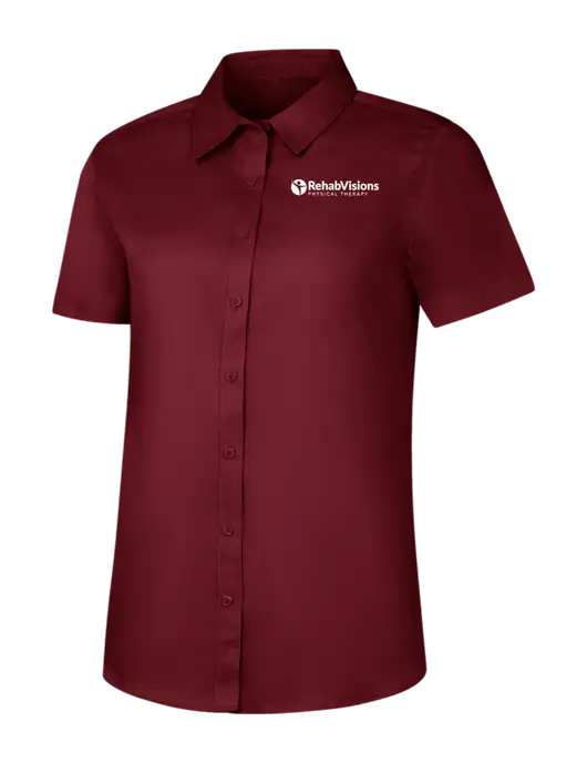 Womens Maroon Short Sleeve Superpro React Twill Shirt w/RV Physical Therapy Logo
