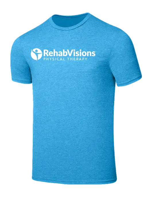 Seriously Soft Heathered Sapphire Blue T-Shirt w/RV Physical Therapy Logo