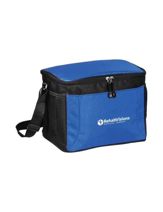 12 Can Twilight Blue/Black Cube Cooler  w/RV Physical Therapy Logo