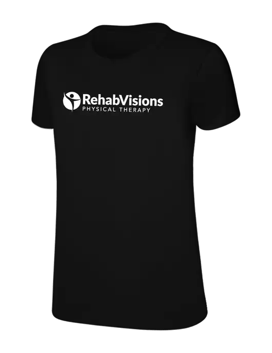 Womens Ring Spun Jet Black 4.5 oz T-Shirt w/RV Physical Therapy Logo