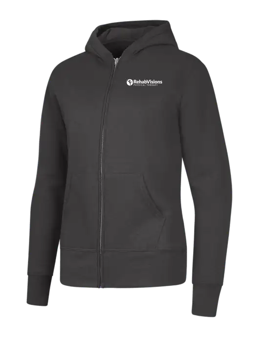Charcoal Womens Core Fleece Full-Zip Hooded Sweatshirt w/RV Physical Therapy Logo
