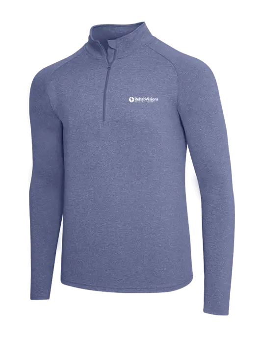 Navy Heather Sport Wick Stretch 1/4 Zip Pullover w/RV Physical Therapy Logo