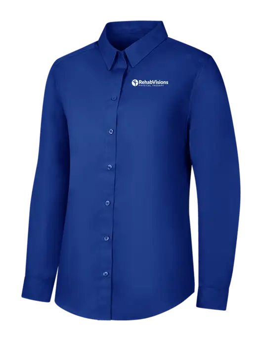 Womens Royal Long Sleeve Carefree Poplin Shirt w/RV Physical Therapy Logo