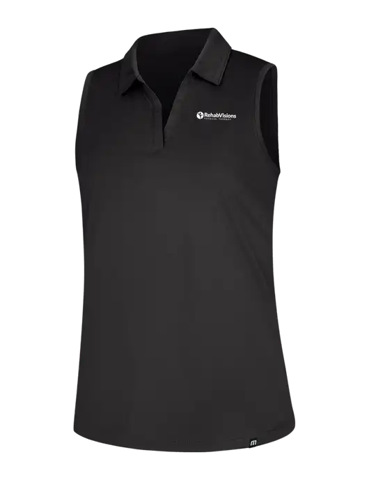 TravisMathew Womens Black Coto Performance Sleeveless Polo w/RV Physical Therapy Logo