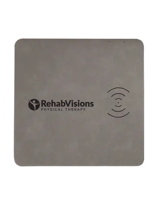 Grey Laserable Leatherette Phone Charging Mat w/RV Physical Therapy Logo