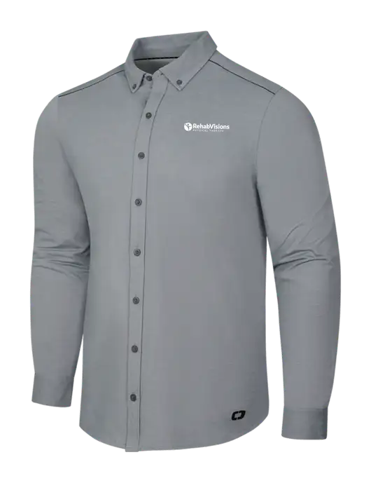 OGIO Medium Grey Heather Modern Code Stretch Button-Up Shirt w/RV Physical Therapy Logo