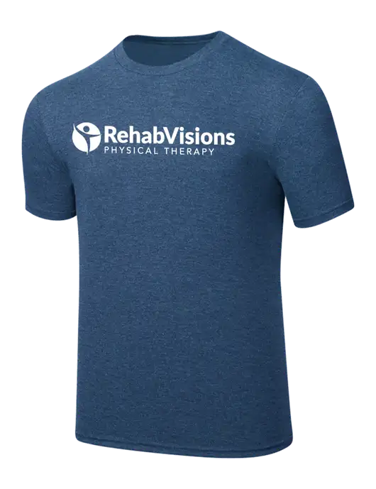 Simply Soft Heathered Navy 4.5oz  Poly/Combed Ring Spun Cotton T-Shirt w/RV Physical Therapy Logo