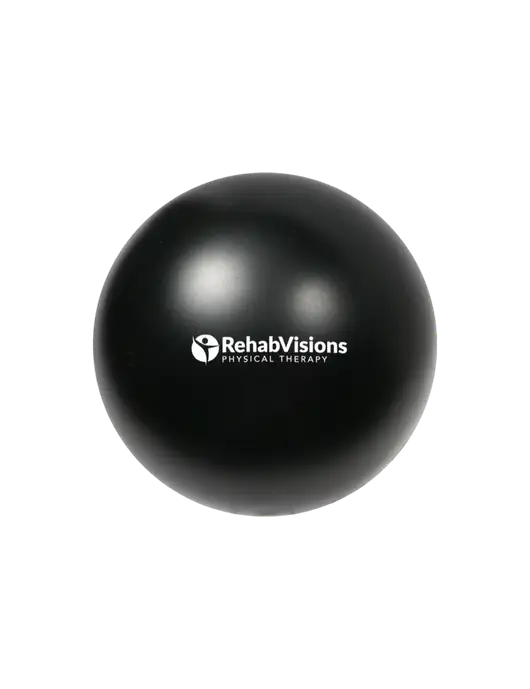 Black Stress Reliever Ball w/RV Physical Therapy Logo