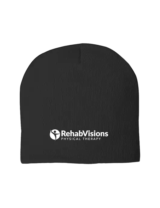 Solid Black Element Knit Beanie w/RV Physical Therapy Logo
