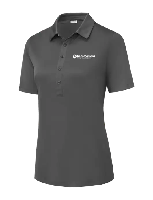 Dark Smoke Grey Womens Posi-UV Pro Polo w/RV Physical Therapy Logo