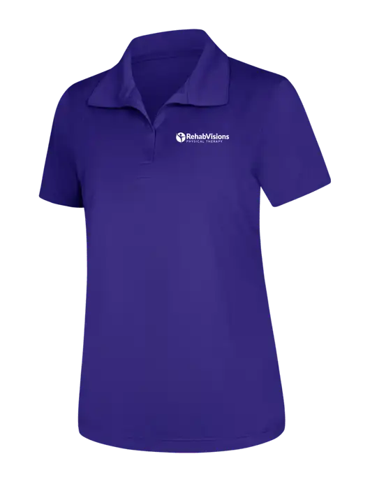 Womens Purple Micropique Sport-Wick Polo w/RV Physical Therapy Logo