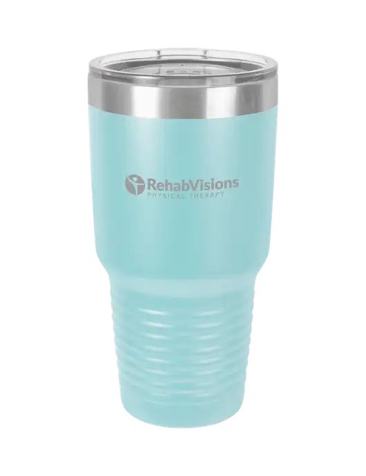 Polar Camel 30 oz Powder Coated Light Blue Vacuum Insulated Tumbler w/RV Physical Therapy Logo