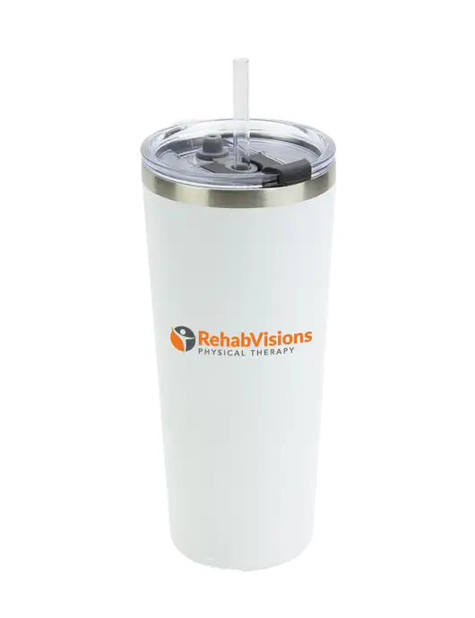Brighton White 20 oz Insulated Tumbler & Straw w/RV Physical Therapy Logo