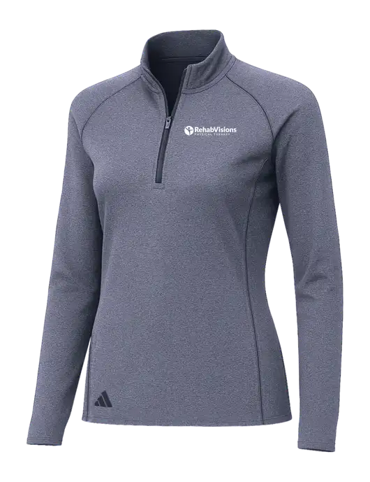 Adidas Womens Navy Melange Space Dyed Quarter-Zip Pullover  w/RV Physical Therapy Logo