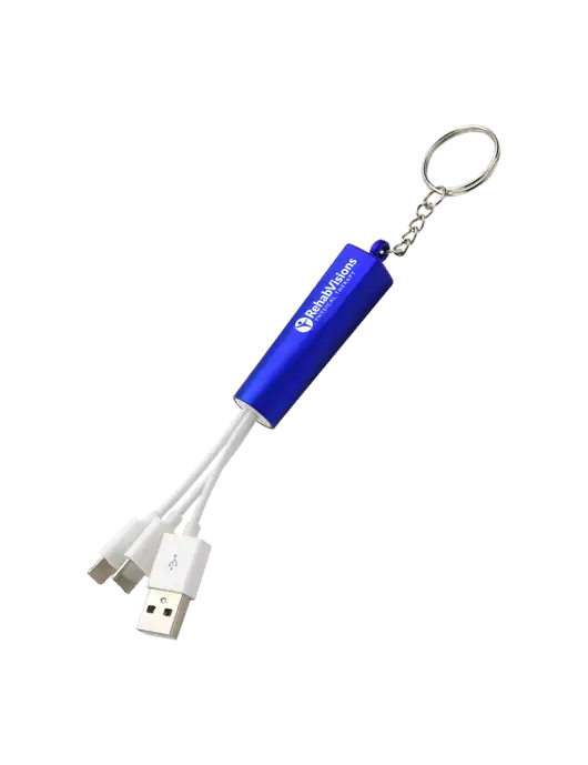 Blue Light-Up Charging Cable with Key Ring w/RV Physical Therapy Logo