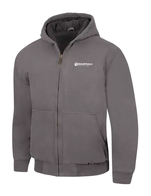 CornerStone Medium Grey Washed Duck Cloth Insulated Hooded Work Jacket w/RV Physical Therapy Logo