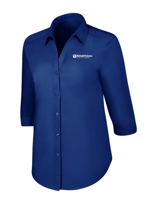 Womens Royal 3/4 Sleeve Carefree Poplin Shirt w/RV Physical Therapy Logo