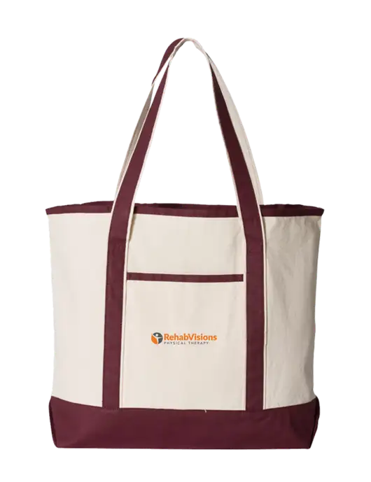Natural/Maroon Large Canvas Deluxe Tote w/RV Physical Therapy Logo