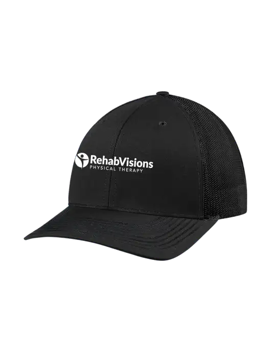 Richardson Adjustable Snapback Original 112 Trucker Cap Black w/Black Mesh w/RV Physical Therapy Logo