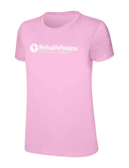 Womens Ring Spun Candy Pink 4.5 oz T-Shirt w/RV Physical Therapy Logo