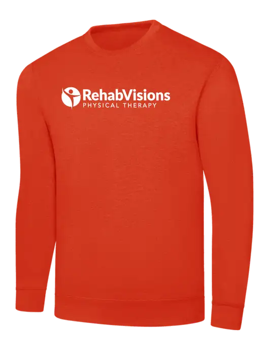 Orange 7.8 oz Ring Spun Crew Sweatshirt w/RV Physical Therapy Logo