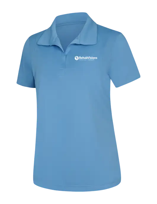 Womens Carolina Blue Micropique Sport-Wick Polo w/RV Physical Therapy Logo