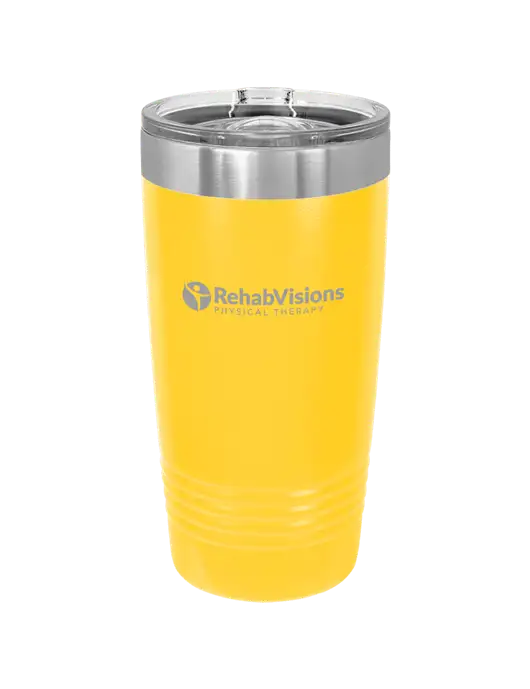 Polar Camel 20 oz Powder Coated Yellow Vacuum Insulated Tumbler w/RV Physical Therapy Logo