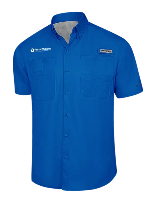 Columbia Royal PFG Tamiami II Short Sleeve Shirt w/RV Physical Therapy Logo