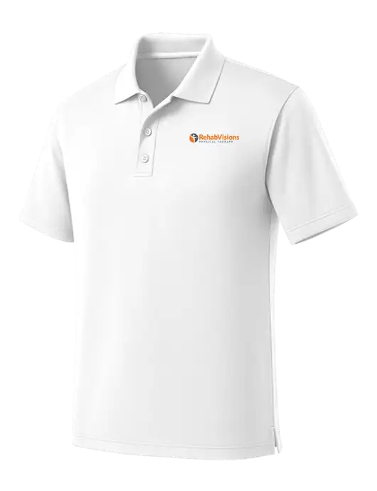 White Dry Zone UV Micro Mesh Polo w/RV Physical Therapy Logo