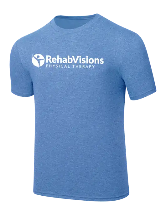 Simply Soft Carolina Blue Frost 4.5oz  Poly/Combed Ring Spun Cotton T-Shirt w/RV Physical Therapy Logo
