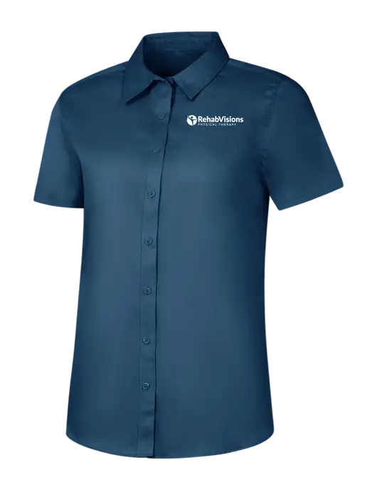 Womens Light Navy Short Sleeve Superpro React Twill Shirt w/RV Physical Therapy Logo