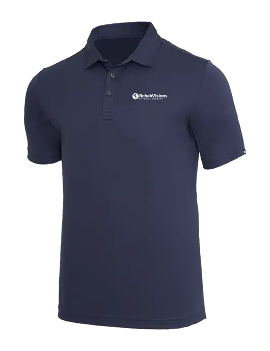 TravisMathew Navy Coto Performance Polo w/RV Physical Therapy Logo