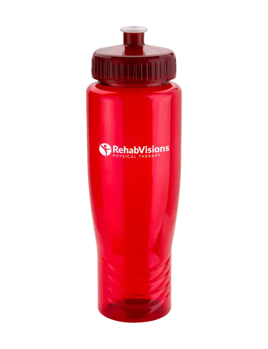 Roam Red 28 oz Eco-Polyclear Bottle with Push Pull Lid w/RV Physical Therapy Logo