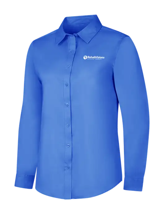 Dark Carolina Blue Womens Long Sleeve Superpro React Twill Shirt w/RV Physical Therapy Logo