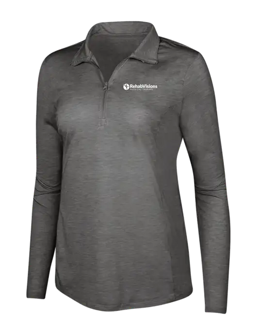 Dark Grey Heather Womens Posicharge Tri-Blend Wicking 1/4 Zip Pullover w/RV Physical Therapy Logo