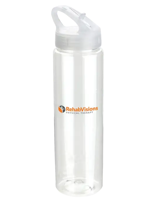 Buddy Clear 32 oz PET Bottle with Flip Lid w/RV Physical Therapy Logo