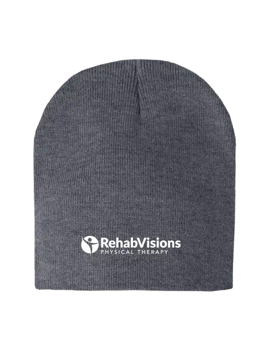 Dark Grey Heather Element Knit Beanie w/RV Physical Therapy Logo