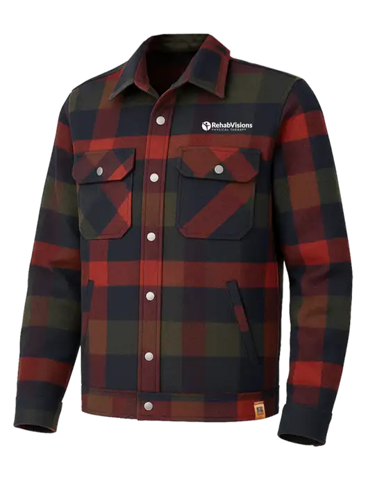 Russell Outdoors Red Plaid Basin Jacket w/RV Physical Therapy Logo